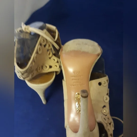 Authentic $384 Aquazzura open cut stud suede heels 7.5 - Picture 8 of 9